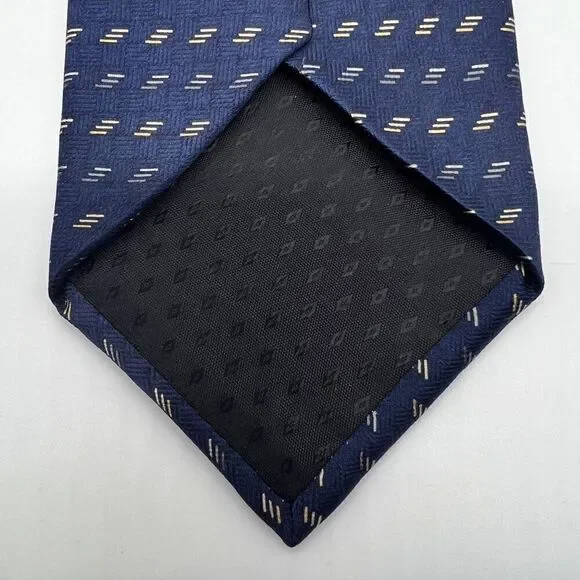 Vintage Bill Blass Silk Tie Blue and Light Yellow / Cream - Picture 5 of 8